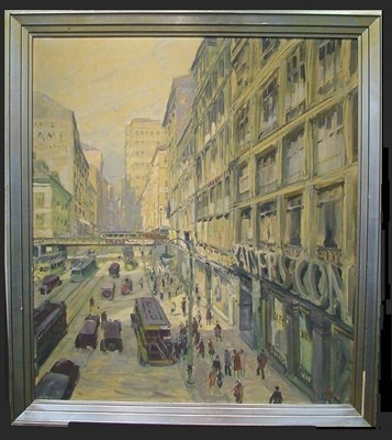 Lot 29 - O. Hunte 20th Century BUSY CITY STREET Signed...