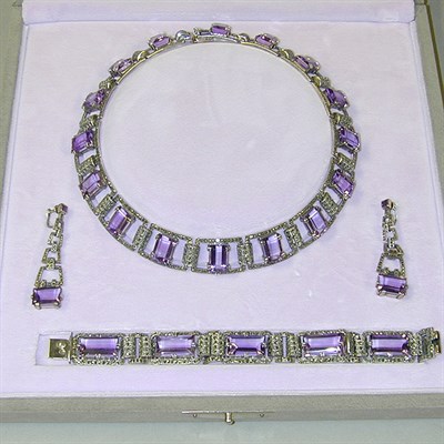 Lot 408 - Amethyst and Marcasite Parure Sterling silver,...