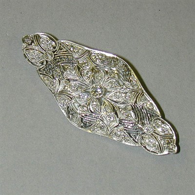 Lot 359 - Diamond Filigree Pin Platinum, of navette...