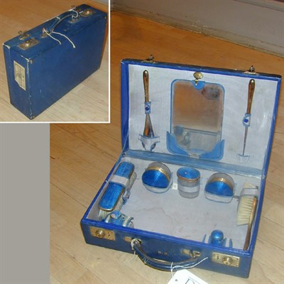 Lot 78 - Art Deco Traveling Vanity Set The blue leather...