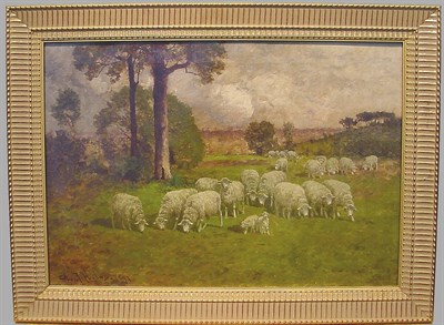 Lot 11 - Charles T. Phelan b. 1840 GRAZING SHEEP Signed...