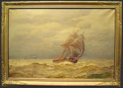 Lot 9 - James Gale Tyler 1855-1931 SHIP IN ROUGH SEAS...