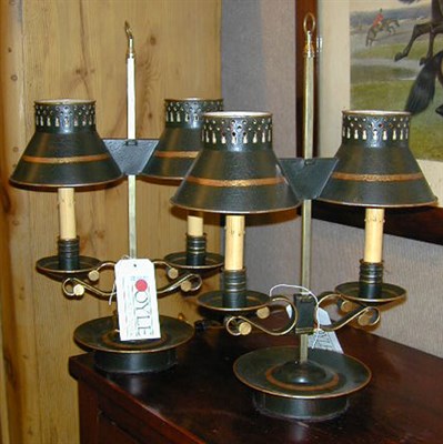 Lot 741 - Pair of Tole Painted Two-Light Lamps