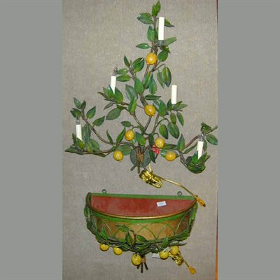 Lot 211 - Tole Painted Lemon Tree-Form Two-Light Sconce...