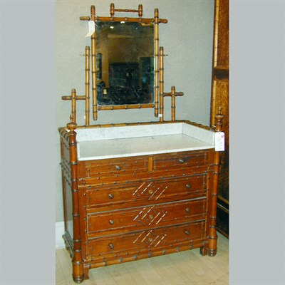 Lot 181 - Victorian Marble Top Faux Bamboo Pine Dresser