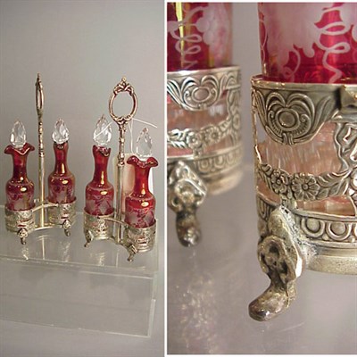 Lot 359A - Cut Glass and Silver Oil and Vinegar Set