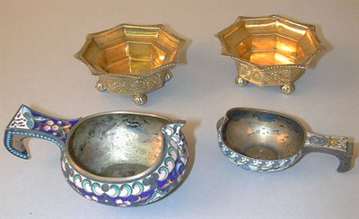 Lot 350 - Group of Four Russian Silver and Cloisonne...