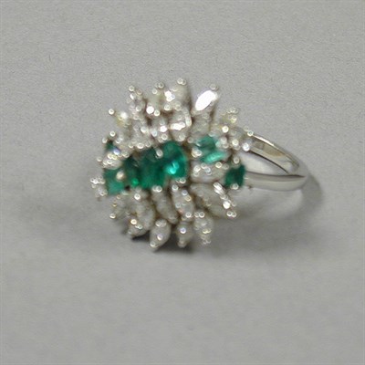 Lot 406 - Diamond and Emerald Cocktail Ring Platinum, of...