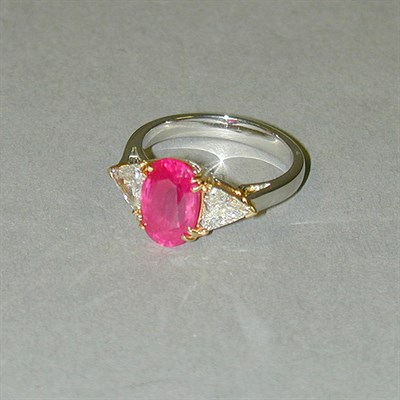 Lot 341 - Ruby and Diamond Ring The platinum shank...