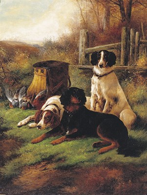 Lot 270 - John Gifford Setters at End of the Day oil on...