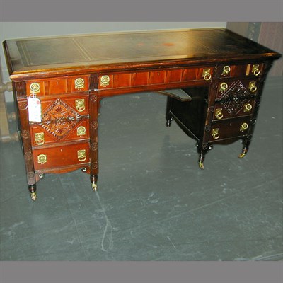 Lot 98 - Eastlake Style Leather Inset Mahogany Desk