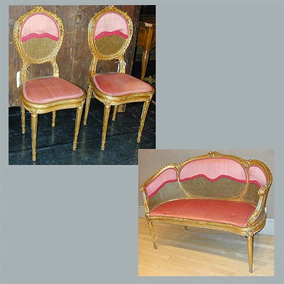 Lot 90 - Louis XVI Style Gilt Carved Wood Three-Piece...