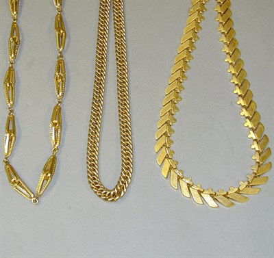 Lot 253 - Three Gold Necklaces 18 kt., the first...