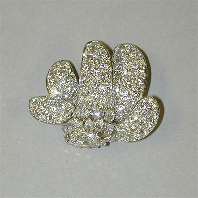 Lot 308 - Pave Diamond Flower Brooch Platinum, set with...