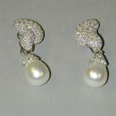 Lot 309 - Pair of Pave Diamond and South Seas Cultured...