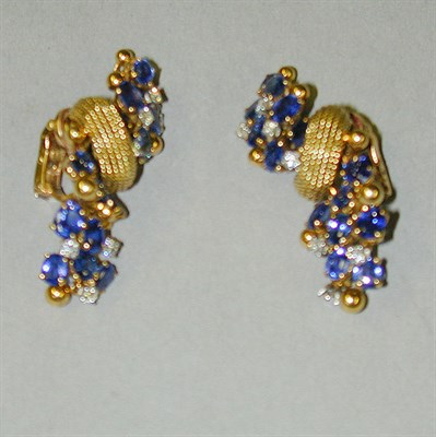 Lot 377 - Pair of Sapphire and Diamond Drop Earrings 18...