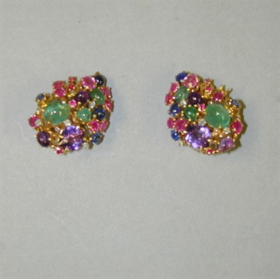Lot 167 - Pair of Multicolored Stone Earrings 14 kt....