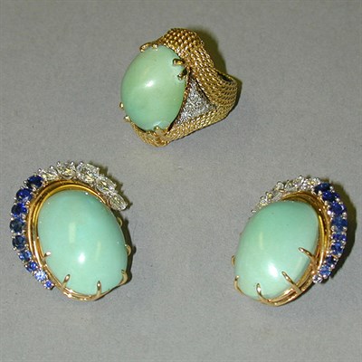 Lot 306 - Turquoise and Diamond Ring and Pair of...
