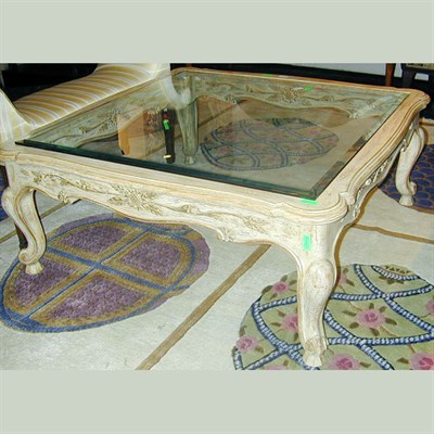 Lot 81 - Provincial Louis XV Style Glass Top Painted...