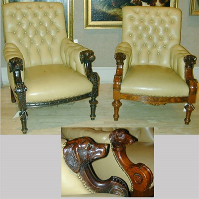 Lot 59 - Companion Pair of Victorian Armchairs Each...