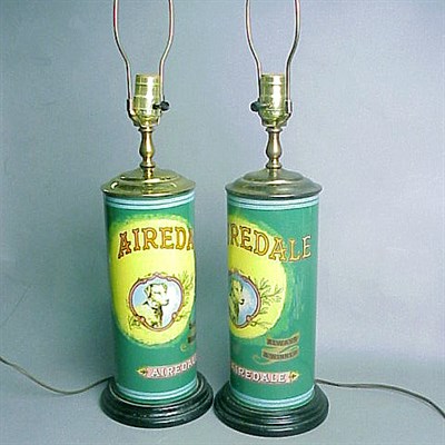 Lot 42 - Pair of Eglomise Cylindrical Lamps Each...
