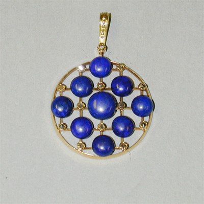 Lot 194 - Antique Lapis-Lazuli and Diamond Pendant 14 kt....