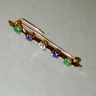 Lot 254 - Multicolored Stone Bar Pin 14 kt. yellow gold,...