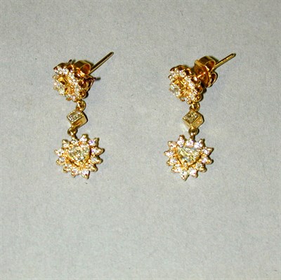 Lot 255 - Pair of Diamond Drop Earrings 14 kt. yellow...