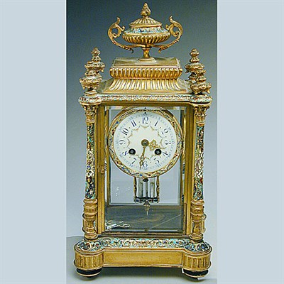 Lot 231 - French Gilt-Bronze and Champleve Enamel Clock...