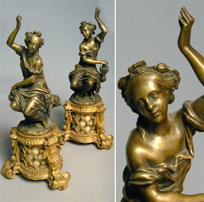 Lot 443 - Pair of Bronze Figures Each depicting a seated...