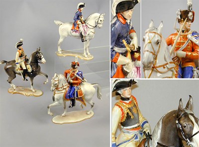 Lot 582 - Three German Porcelain Equestrian Figures Each...