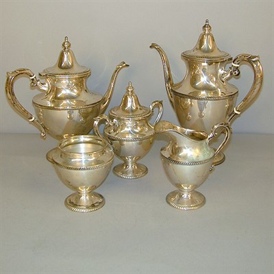 Lot 360 - Sterling Silver Five-Piece Tea and Coffee...