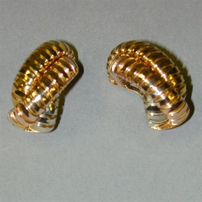Lot 105 - Pair of Three Tone Gold Earrings The demi-hoop...