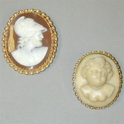 Lot 79 - Two Cameo Pins Comprising one shell and one...