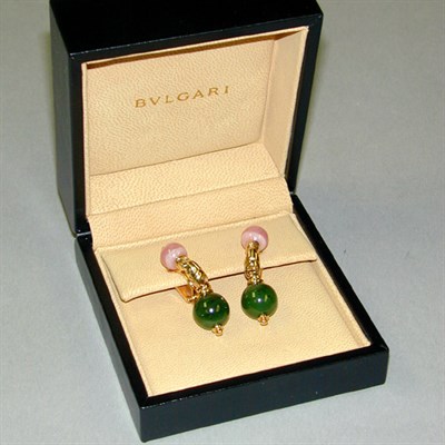 Lot 138 - Pair of Nephrite Jade Drop Earrings Each 18 kt....