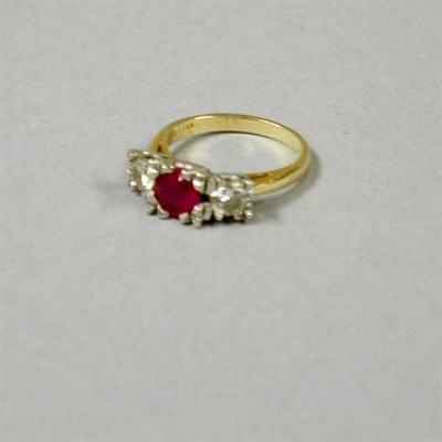 Lot 158 - Ruby and Diamond Ring 14 kt. white and yellow...