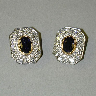 Lot 346 - Pair of Diamond and Sapphire Earrings 18 kt....