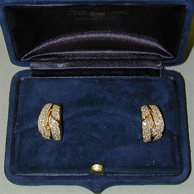 Lot 393 - Pair of Pave Diamond Earrings 18 kt. yellow...