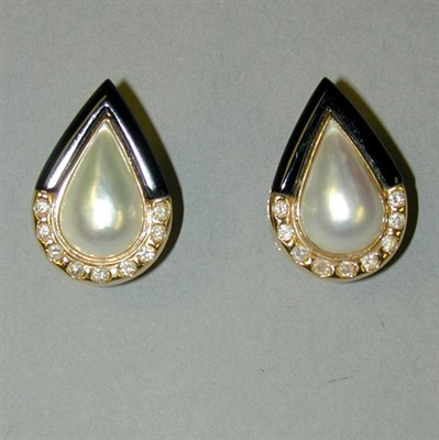 Lot 103 - Pair of Diamond and Mabe Pearl Earrings Each...