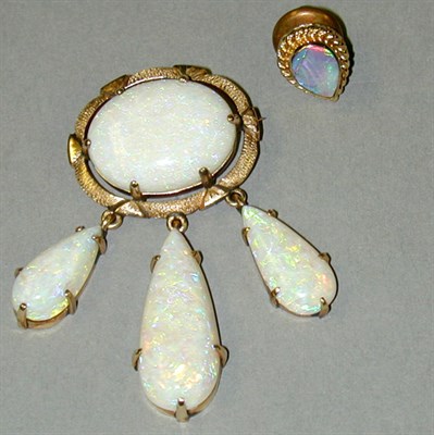 Lot 90 - Opal Pin and Tie Tack The pin designed as a 14...