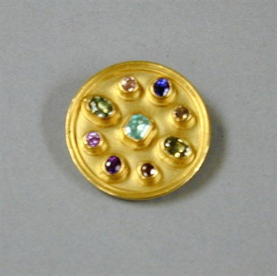 Lot 177 - Multicolored Stone Pin/Pendant 22 kt. yellow...