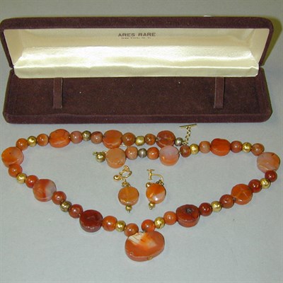 Lot 238 - Antique Carnelian Bead Necklace and Earring...