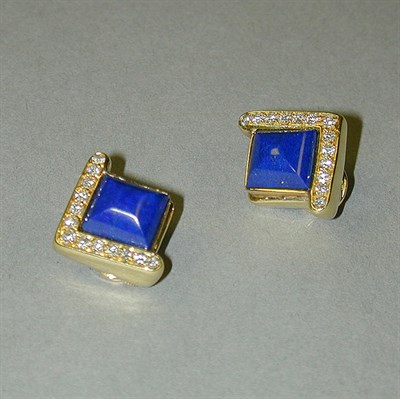 Lot 353 - Pair of Lapis-Lazuli and Diamond Earrings 18...