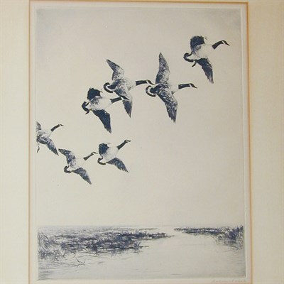 Lot 193 - Roland Clark TOWERING GEESE; [APPROACHING...