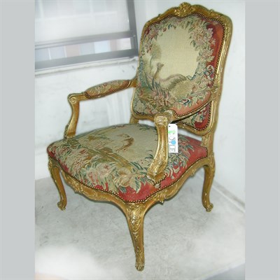 Lot 342 - Pair of Louis XV Style Gilt-Wood Fauteuils a...