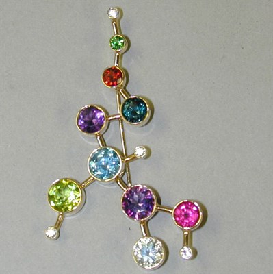 Lot 66 - Modern Multicolored Stone Pin 14 kt. yellow...