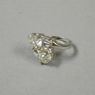 Lot 402 - Two Stone Diamond Ring Platinum, of crossover...