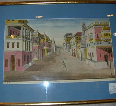 Lot 98 - Indian Watercolor of an Anglo-Indian Street...