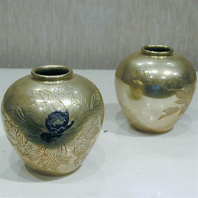 Lot 147 - Pair of Japanese Engraved Brass Miniature...