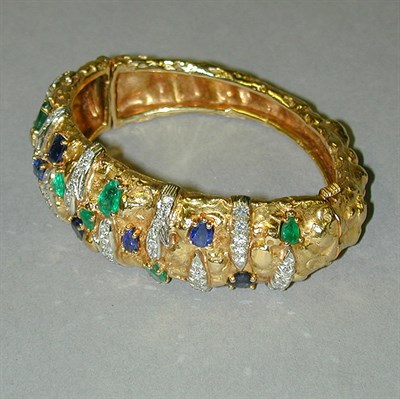 Lot 362 - Gold and Multicolored Stone Bangle Bracelet 18...